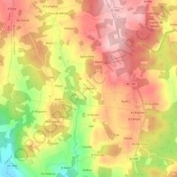 Mappa topografica O Fachal, altitudine, rilievo