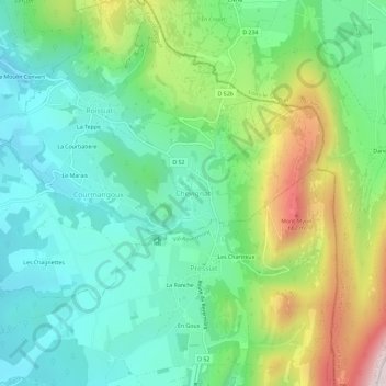 Mappa topografica Chevignat, altitudine, rilievo