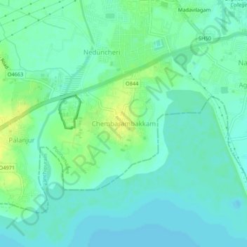 Mappa topografica Chembarambakkam, altitudine, rilievo