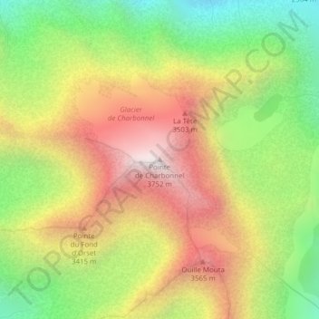 Mappa topografica Pointe de Charbonnel, altitudine, rilievo