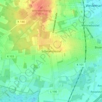 Mappa topografica Scherenbostel, altitudine, rilievo