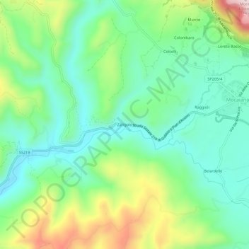Mappa topografica Zangolo, altitudine, rilievo