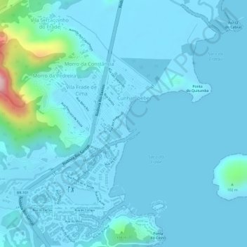 Mappa topografica Praia do Frade, altitudine, rilievo