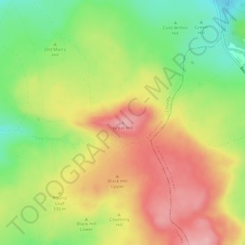 Mappa topografica Great Hill, altitudine, rilievo
