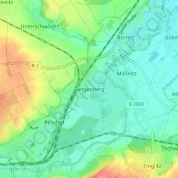Mappa topografica Zangenberg, altitudine, rilievo