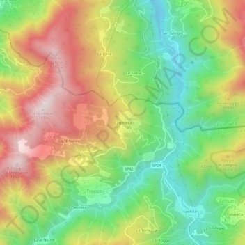 Mappa topografica Carpineta, altitudine, rilievo