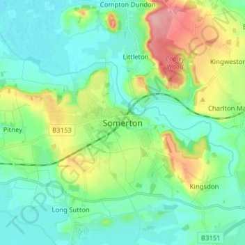 Mappa topografica Somerton, altitudine, rilievo