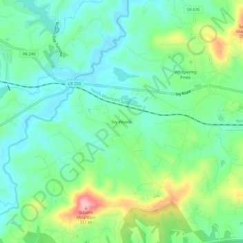 Mappa topografica Ivy Woods, altitudine, rilievo