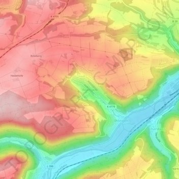 Mappa topografica Rexingen, altitudine, rilievo