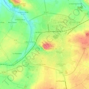 Mappa topografica Le Bourg-ouest, altitudine, rilievo