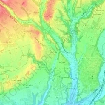 Mappa topografica Valaperta, altitudine, rilievo