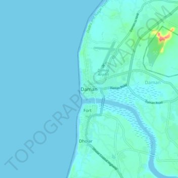 Mappa topografica Daman, altitudine, rilievo