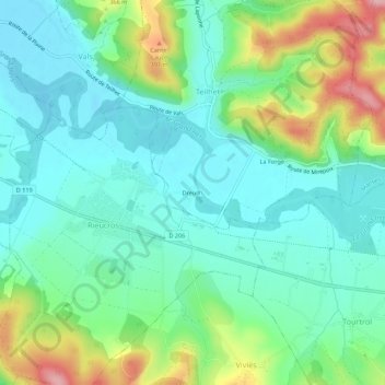 Mappa topografica Dreuilh, altitudine, rilievo