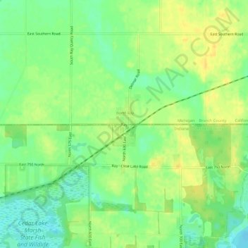Mappa topografica Ray, altitudine, rilievo