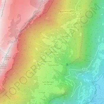 Mappa topografica Le Terrail, altitudine, rilievo