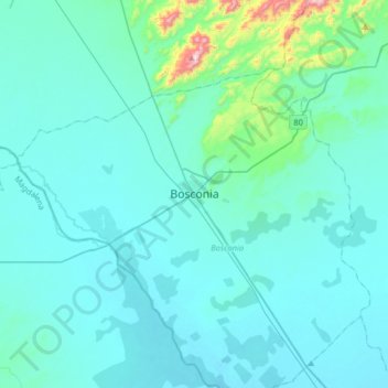 Mappa topografica Bosconia, altitudine, rilievo