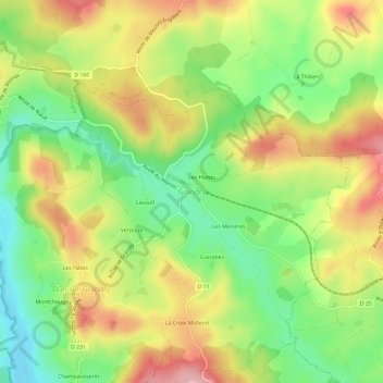 Mappa topografica Grandry, altitudine, rilievo