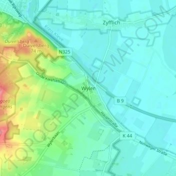 Mappa topografica Wyler, altitudine, rilievo