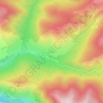 Mappa topografica Le Pujal, altitudine, rilievo