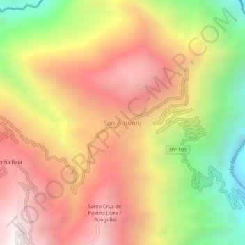 Mappa topografica San Antonio, altitudine, rilievo