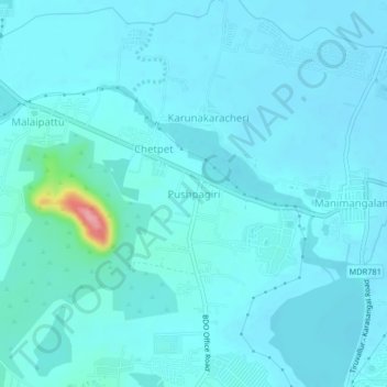 Mappa topografica Pushpagiri, altitudine, rilievo