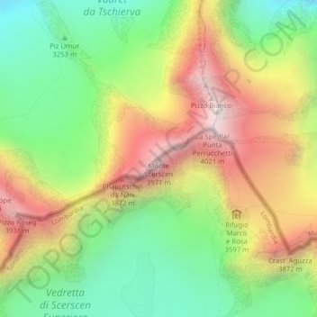 Mappa topografica Monte Scerscen, altitudine, rilievo