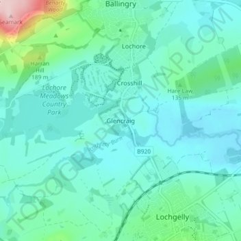 Mappa topografica Glencraig, altitudine, rilievo