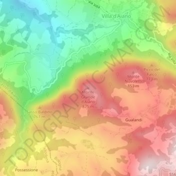 Mappa topografica Monte Grande d'Aiano, altitudine, rilievo