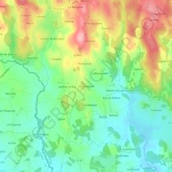 Mappa topografica Cardaliaguet, altitudine, rilievo