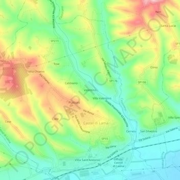 Mappa topografica Valentino, altitudine, rilievo