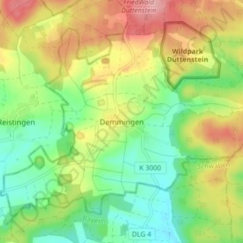 Mappa topografica Demmingen, altitudine, rilievo