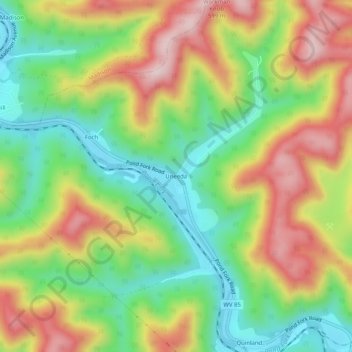 Mappa topografica Uneeda, altitudine, rilievo