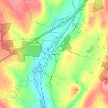 Mappa topografica West Willington, altitudine, rilievo