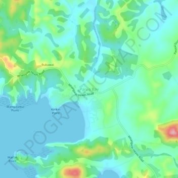 Mappa topografica Parua Bay, altitudine, rilievo