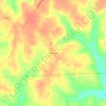Mappa topografica Damascus, altitudine, rilievo