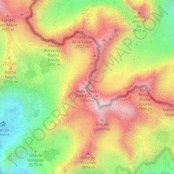 Mappa topografica Tête Rousse, altitudine, rilievo