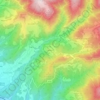 Mappa topografica Cavallana, altitudine, rilievo