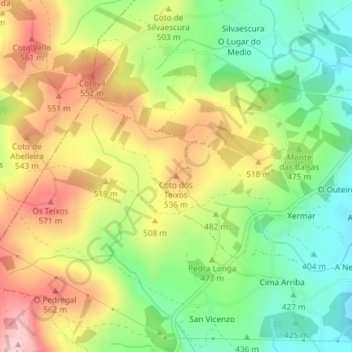 Mappa topografica Coto dos Teixos, altitudine, rilievo