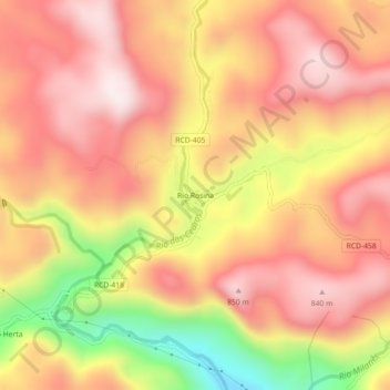Mappa topografica Rio Rosina, altitudine, rilievo