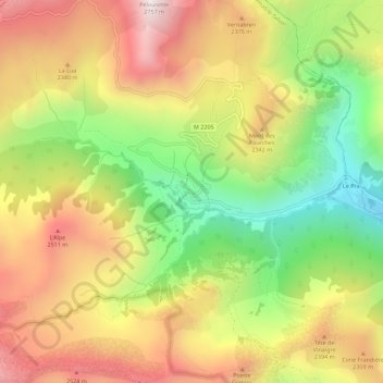 Mappa topografica Bousieyas, altitudine, rilievo
