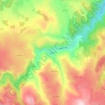 Mappa topografica Lugeac, altitudine, rilievo
