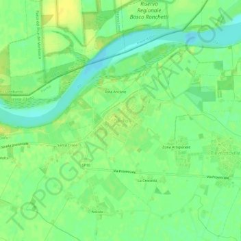 Mappa topografica Zibello, altitudine, rilievo