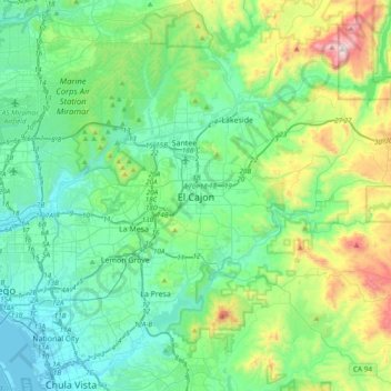 Mappa topografica El Cajon, altitudine, rilievo