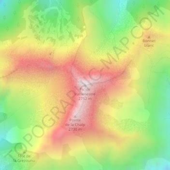 Mappa topografica Pic de Valsenestre, altitudine, rilievo