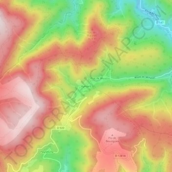 Mappa topografica Aymard, altitudine, rilievo