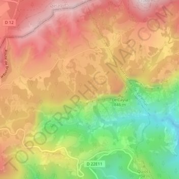 Mappa topografica Causse Grand, altitudine, rilievo