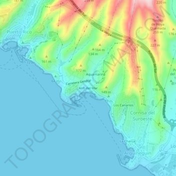Mappa topografica Anfi del Mar, altitudine, rilievo