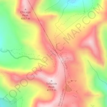 Mappa topografica Imogene Pass, altitudine, rilievo