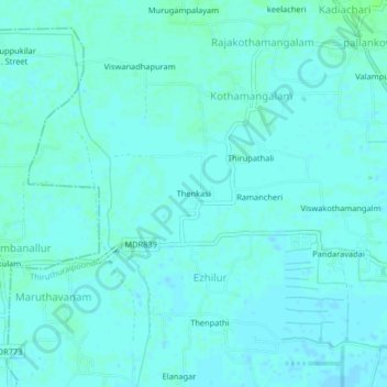 Mappa topografica Thenkasi, altitudine, rilievo