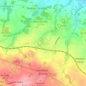 Mappa topografica Pommritz, altitudine, rilievo